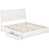 Andorra King Platform Bed w/ Panel Footboard, Drawers & Charging in White