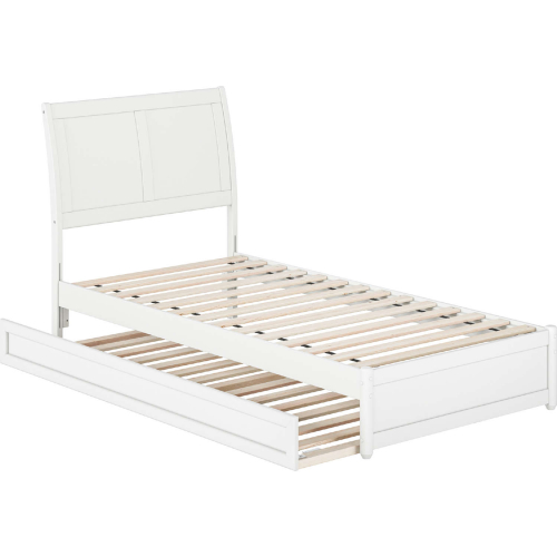 Andorra Twin XL Platform Bed w/ Panel Footboard, Twin XL Trundle & Charging in White