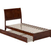 Andorra Twin XL Platform Bed w/ Panel Footboard, Twin XL Trundle & Charging in Walnut Finish