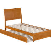 Andorra Twin XL Platform Bed w/ Panel Footboard, Twin XL Trundle & Charging in Light Toffee