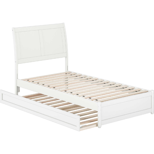 Andorra Twin Platform Bed w/ Panel Footboard, Twin Trundle & Charging in White