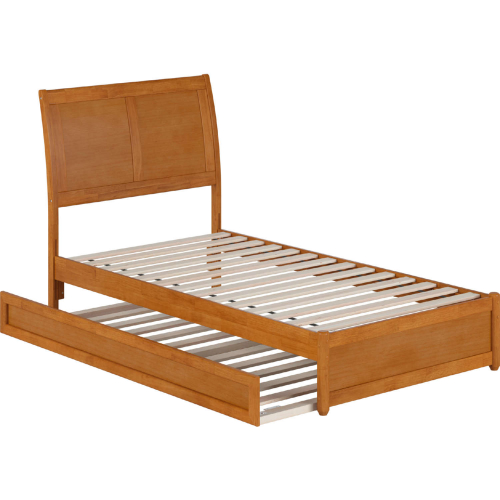 Andorra Twin Platform Bed with Panel Footboard, Twin Trundle & Charging in Light Toffee