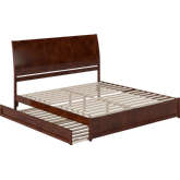 Andorra King Platform Bed w/ Panel Footboard, Twin XL Trundle & Charging in Walnut Finish