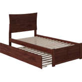 Metro Twin Extra Long Bed w/ Footboard & Twin Extra Long Trundle in Walnut