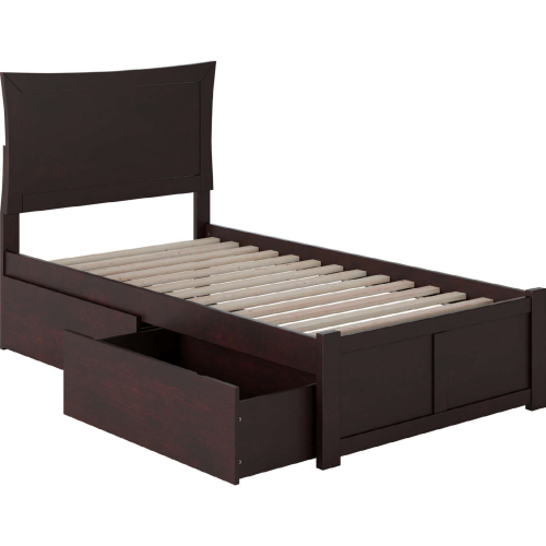 Metro Twin XL Bed w/ Flat Panel Footboard & 2 Bed Drawers in Espresso