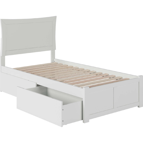 Metro Twin XL Bed w/ Flat Panel Footboard & 2 Bed Drawers in White