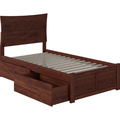 Metro Twin XL Bed with Flat Panel Footboard & 2 Bed Drawers in Walnut