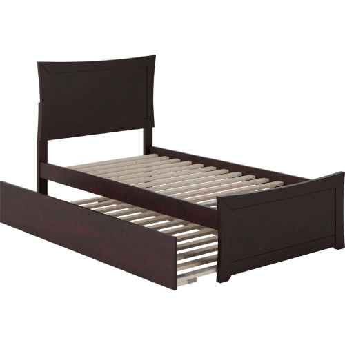 Metro Twin Extra Long Bed w/ Footboard & Twin Extra Long Trundle in Espresso