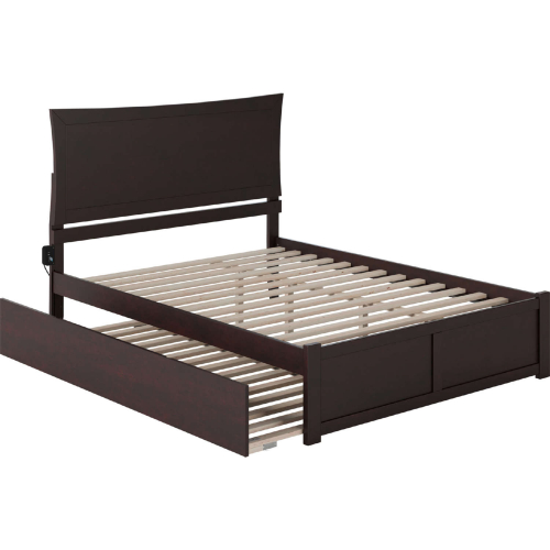 Metro Queen Platform Bed, Footboard, Turbo Charger & Twin XL Trundle in Espresso