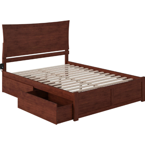 Metro Queen Bed with Flat Panel Footboard & 2 Urban Bed Drawers in Antique Walnut