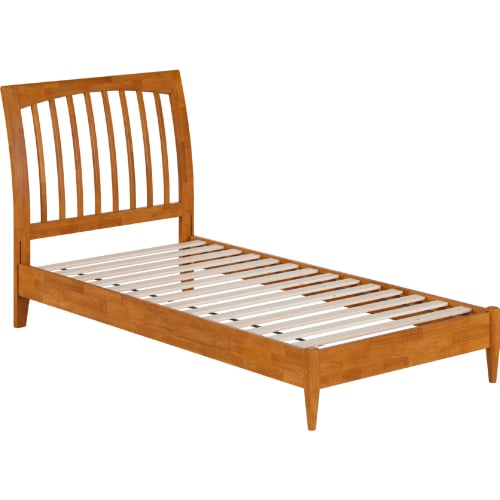 Orleans Twin XL Low Profile Sleigh Platform Bed in Light Toffee Finish Wood