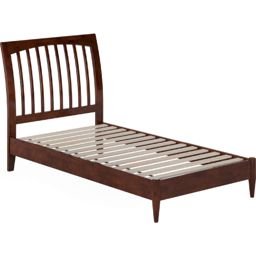 Orleans Twin Low Profile Sleigh Platform Bed in Walnut Finish Wood