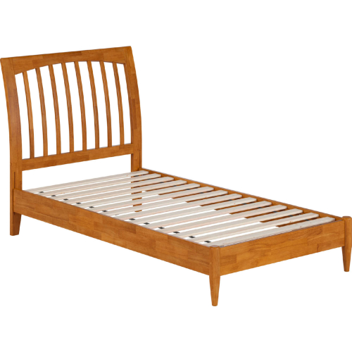 Orleans Twin Low Profile Sleigh Platform Bed in Light Toffee Finish Wood