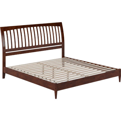 Orleans King Low Profile Sleigh Platform Bed in Walnut Finish Wood