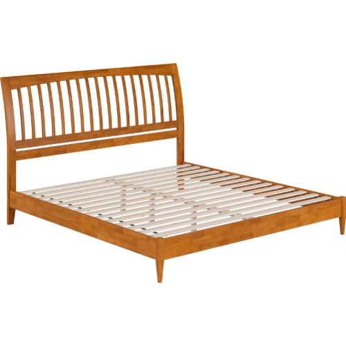 Orleans King Low Profile Sleigh Platform Bed in Light Toffee Finish Wood