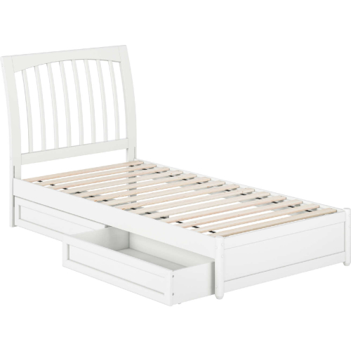 Roslyn Twin XL Platform Bed with Panel Footboard, Drawers & Charging in White