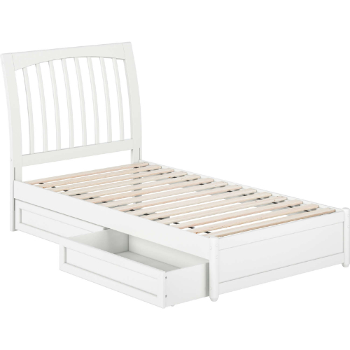 Roslyn Twin Platform Bed w/ Panel Footboard, Drawers & Charging in White