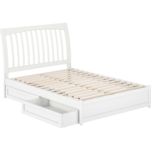 Roslyn Full Platform Bed w/ Panel Footboard, Drawers & Charging in White