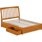 Roslyn Full Platform Bed with Panel Footboard, Drawers & Charging in Light Toffee