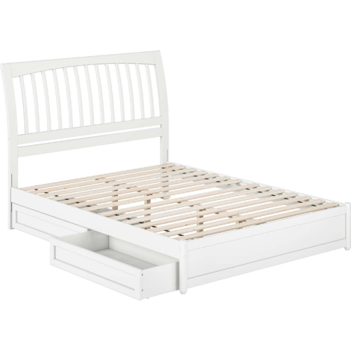 Roslyn Queen Platform Bed w/ Panel Footboard, Drawers & Charging in White