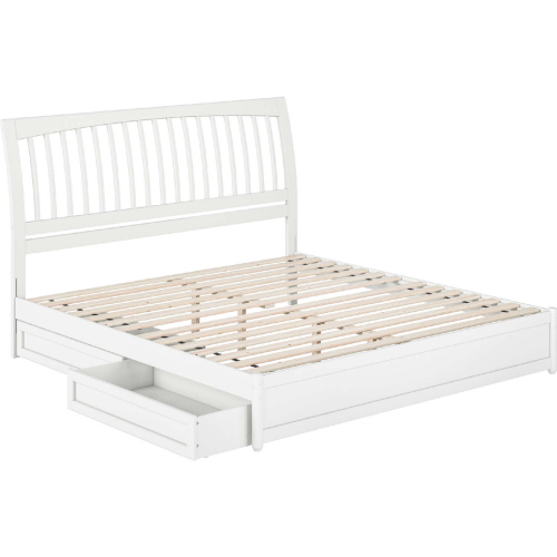 Roslyn King Platform Bed with Panel Footboard, Drawers & Charging in White