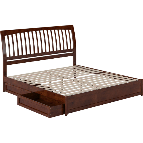 Roslyn King Platform Bed w/ Panel Footboard, Drawers & Charging in Walnut Finish