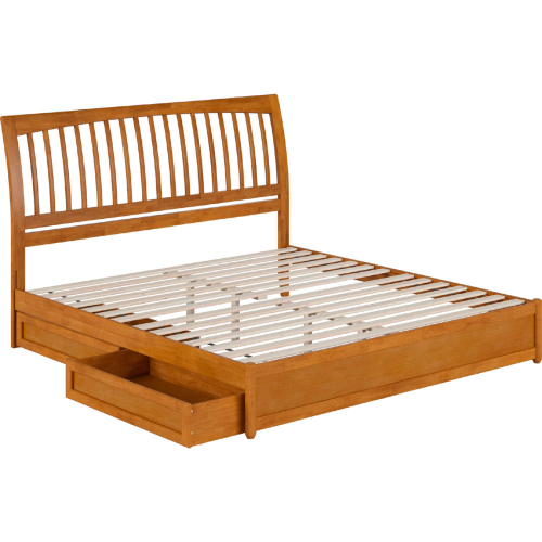 Roslyn King Platform Bed with Panel Footboard, Drawers & Charging in Light Toffee