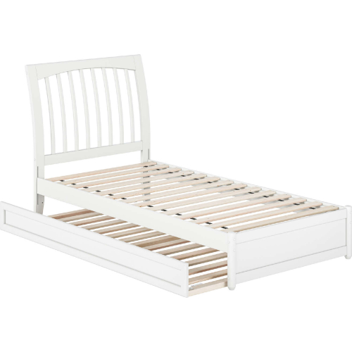 Roslyn Twin XL Platform Bed w/ Panel Footboard, Twin XL Trundle & Charging in White