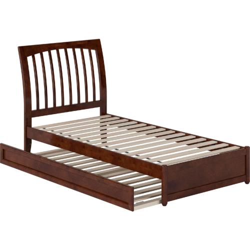 Roslyn Twin XL Platform Bed w/ Panel Footboard, Twin XL Trundle & Charging in Walnut Finish