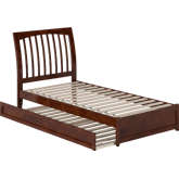 Roslyn Twin XL Platform Bed with Panel Footboard, Twin XL Trundle & Charging in Walnut Finish