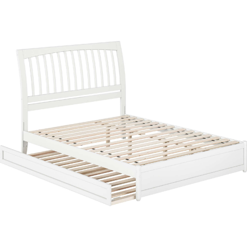 Roslyn Queen Platform Bed w/ Panel Footboard, Twin XL Trundle & Charging in White