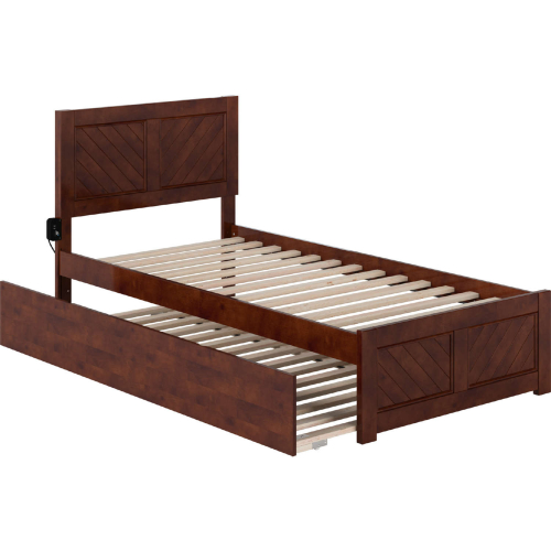 Canyon Twin XL Platform Bed w/ Twin XL Trundle in Walnut Finish Wood