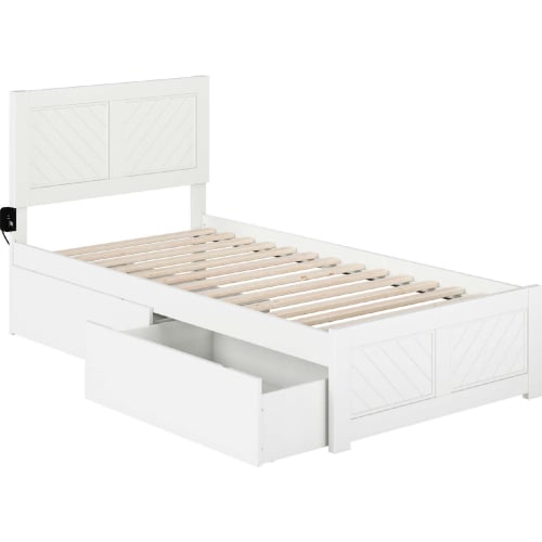 Canyon Twin XL Platform Bed w/ 2 Drawers in White Finish Wood