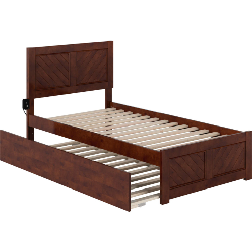 Canyon Twin Platform Bed w/ Twin Trundle in Walnut Finish Wood