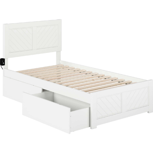 Canyon Twin Platform Bed w/ 2 Drawers in White Finish Wood