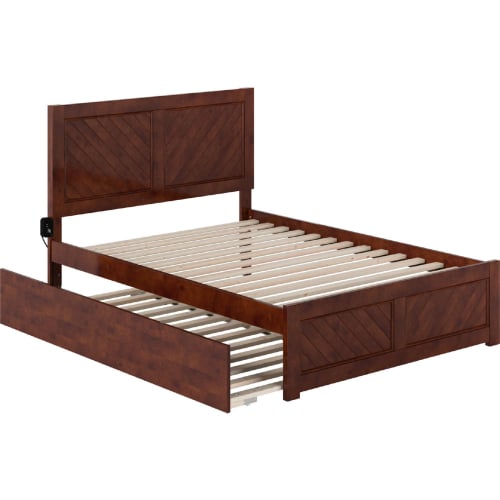 Canyon Full Platform Bed w/ Twin Trundle in Walnut Finish Wood