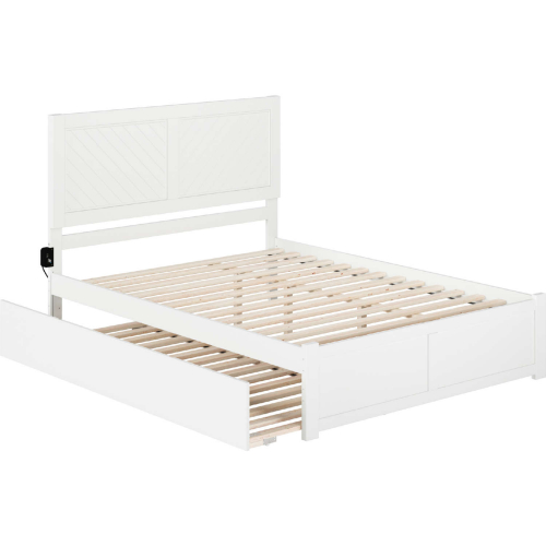 Canyon Queen Platform Bed w/ Twin XL Trundle in White Finish Wood