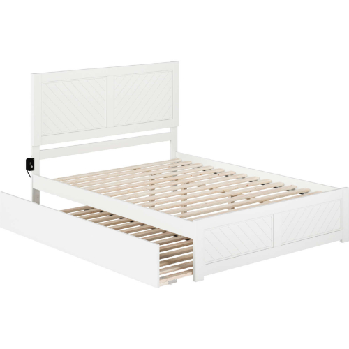 Canyon Queen Platform Bed w/ Twin XL Trundle in White Finish Wood