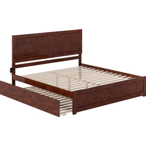 Canyon King Platform Bed w/ Twin XL Trundle in Walnut Finish Wood