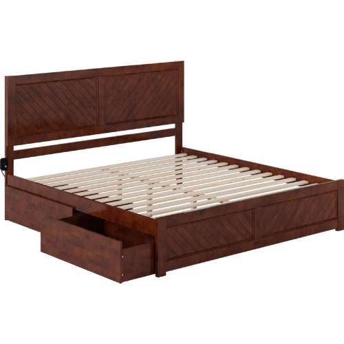 Canyon King Platform Bed w/ 2 Drawers in Walnut Finish Wood