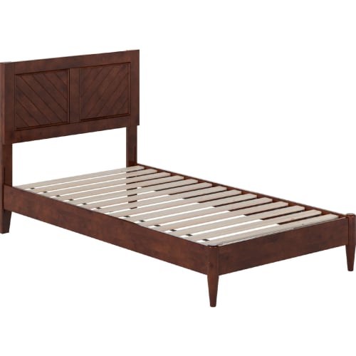 Berkshire Twin Low Profile Platform Bed with USB in Walnut Finish Wood