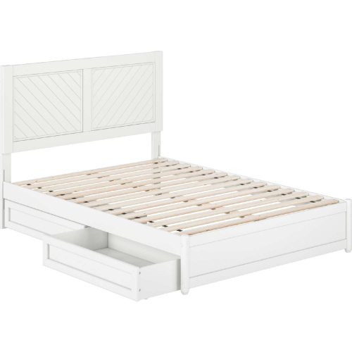 Clayton Full Platform Bed w/ Panel Footboard, Drawers & Charging in White