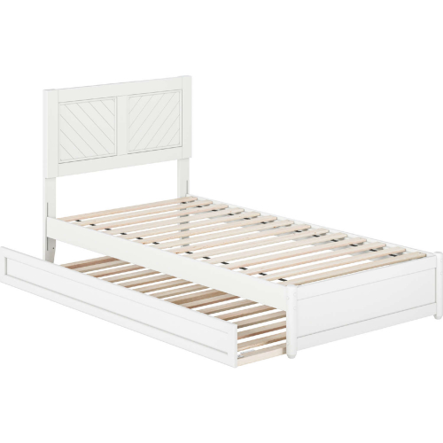 Clayton Twin XL Platform Bed w/ Panel Footboard, Twin XL Trundle & Charging in White