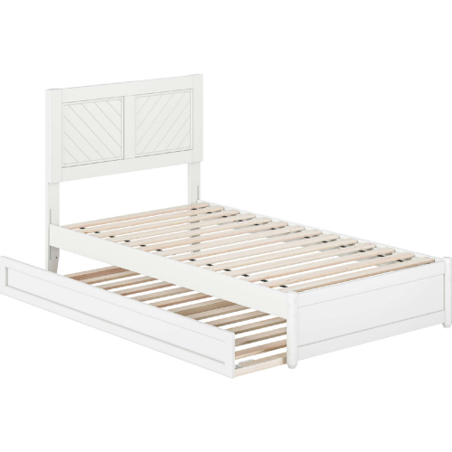 Clayton Twin Platform Bed w/ Panel Footboard, Twin Trundle & Charging in White