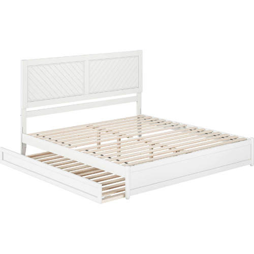 Clayton King Platform Bed w/ Panel Footboard, Twin XL Trundle & Charging in White