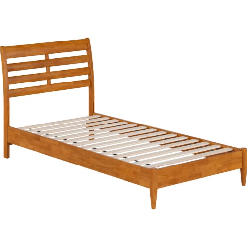 Savannah Twin XL Low Profile Platform Bed in Light Toffee Finish Wood