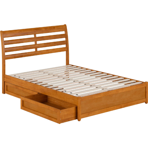 Emelie Full Platform Bed w/ Panel Footboard, Drawers & Charging in Light Toffee