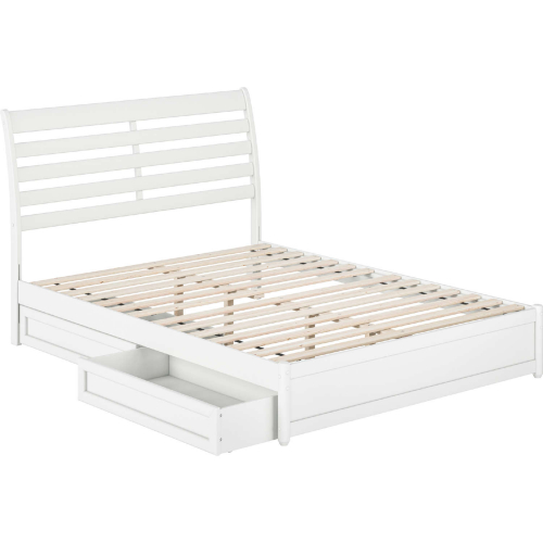 Emelie Queen Platform Bed w/ Panel Footboard, Drawers & Charging in White