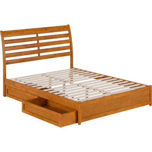 Emelie Queen Platform Bed w/ Panel Footboard, Drawers & Charging in Light Toffee