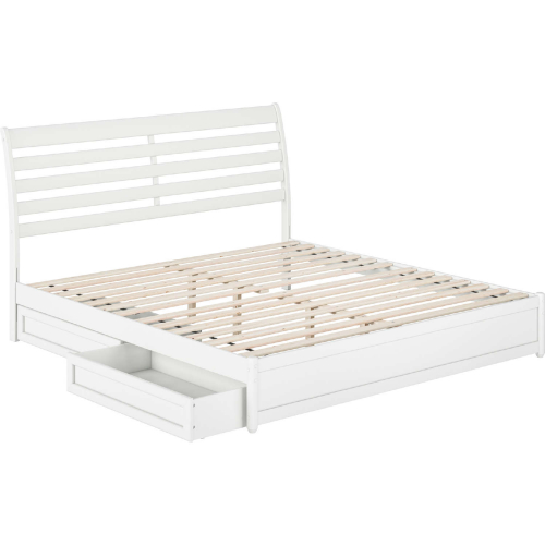 Emelie King Platform Bed with Panel Footboard, Drawers & Charging in White